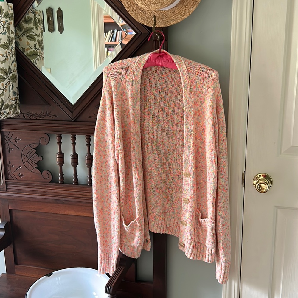J Crew Salmon pink multicolored cardigan size XXL